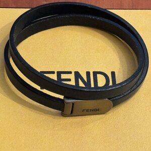 Men's Fendi double wrap blue leather bracelet
